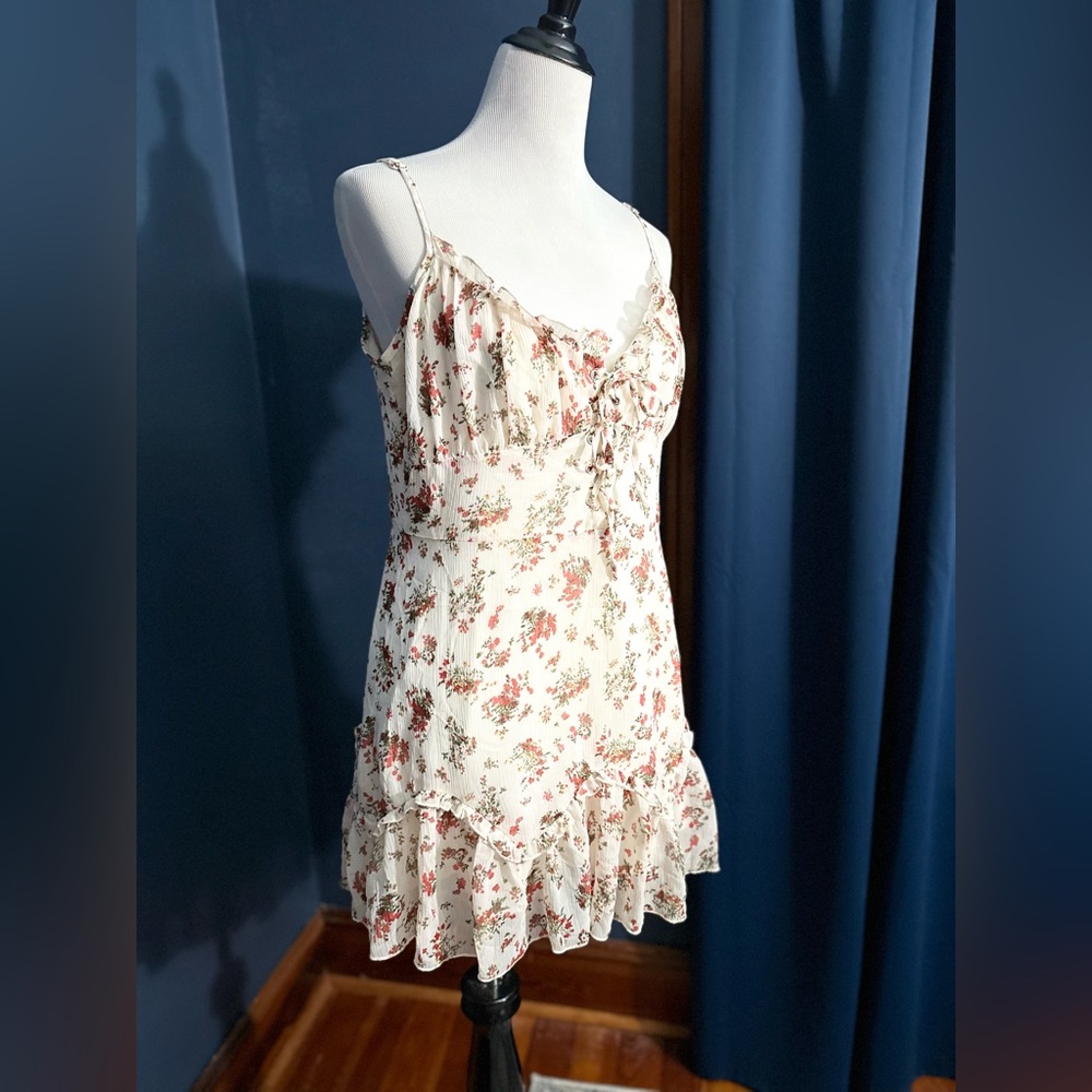 Cider Corset Laced White Floral Ruffle Dress